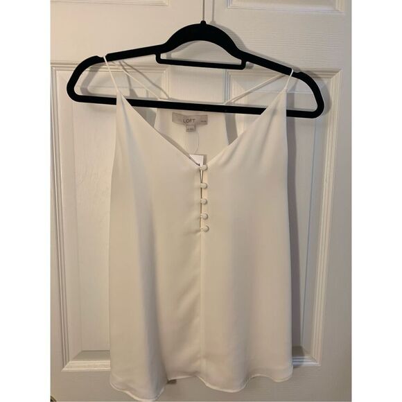 LOFT PETITES CAMI CREAM SPAGHETTI STRAPS T STRAP BACK CREAM LINED SZ SP - Picture 1 of 10